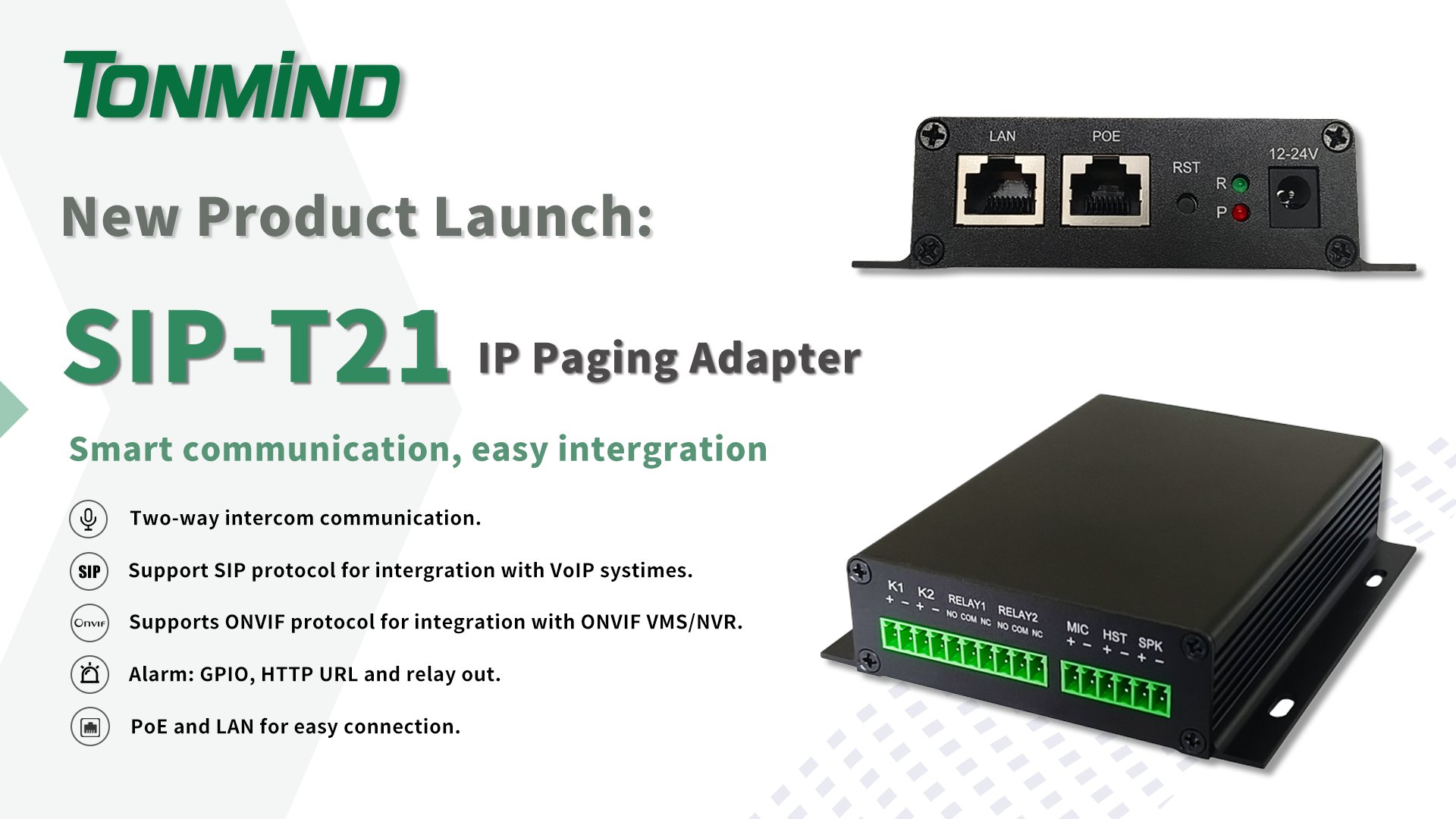 إعلان إطلاق المنتج: Tonmind تقدم محول SIP-T21 IP Paging